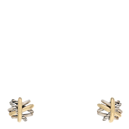 David Yurman Sterling Silver 18K Yellow Gold Crossover Stud Earrings 1 of 4