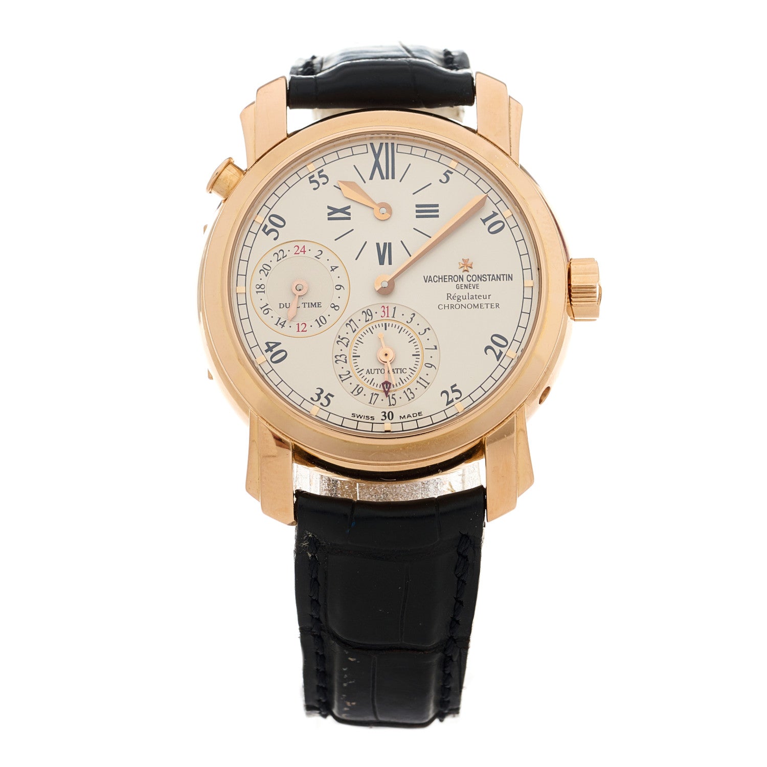 Vacheron Constantin 18K Rose Gold Alligator 39mm Malte Dual Time Automatic Watch White 42005 2 of 11