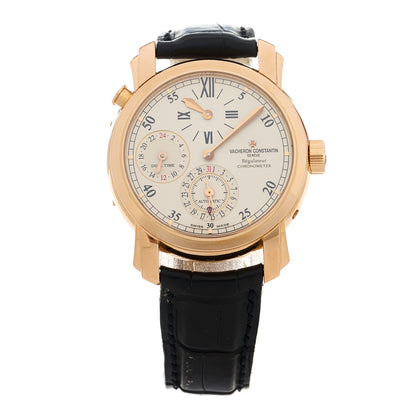 Vacheron Constantin 18K Rose Gold Alligator 39mm Malte Dual Time Automatic Watch White 42005 2 of 11