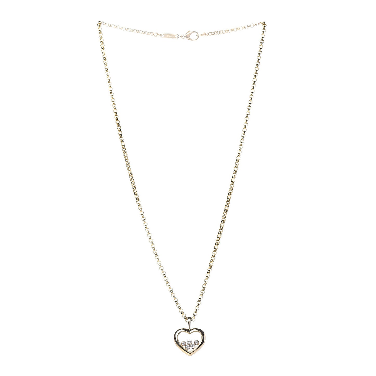 18K Yellow Gold 5 Happy Diamonds Icons Heart Pendant Necklace