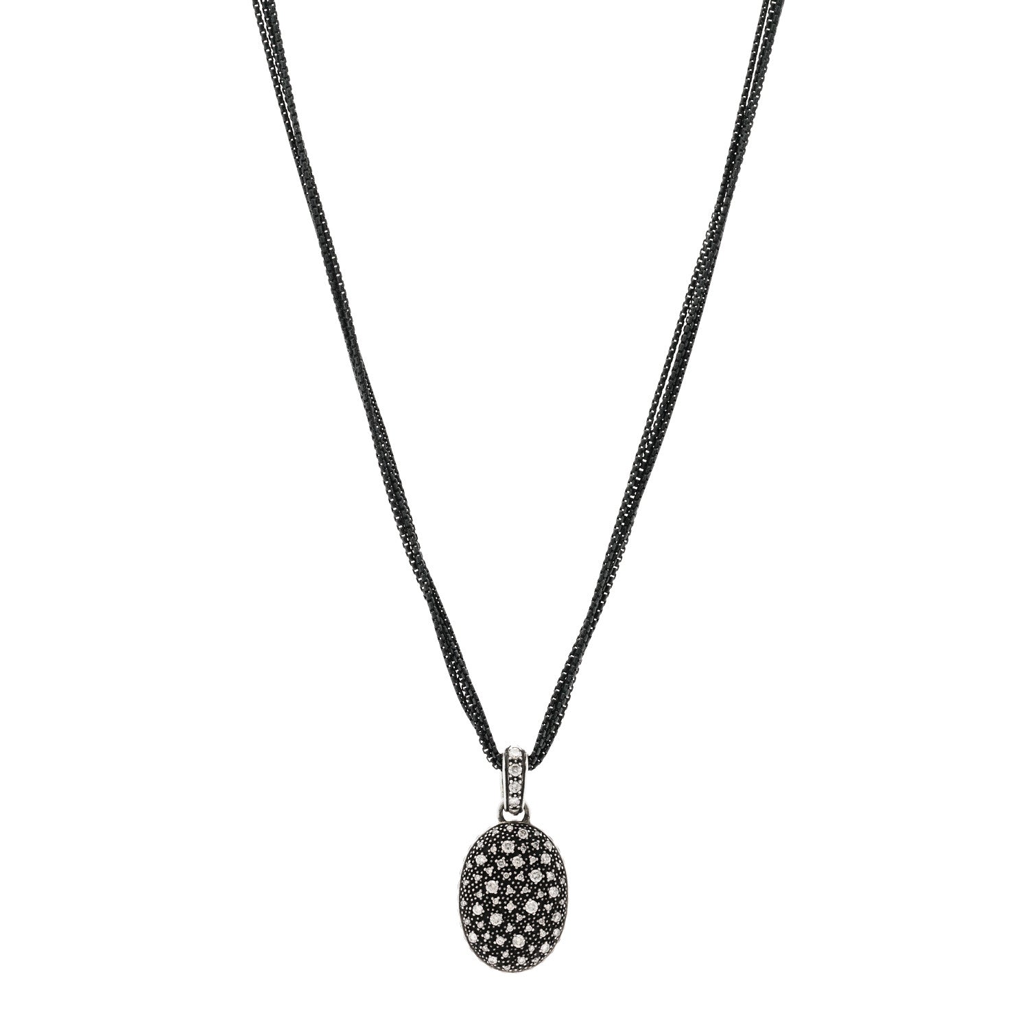 David Yurman Sterling Silver Diamond Midnight Melange Oval Enhancer Pendant Four Strand Necklace 1 of 6