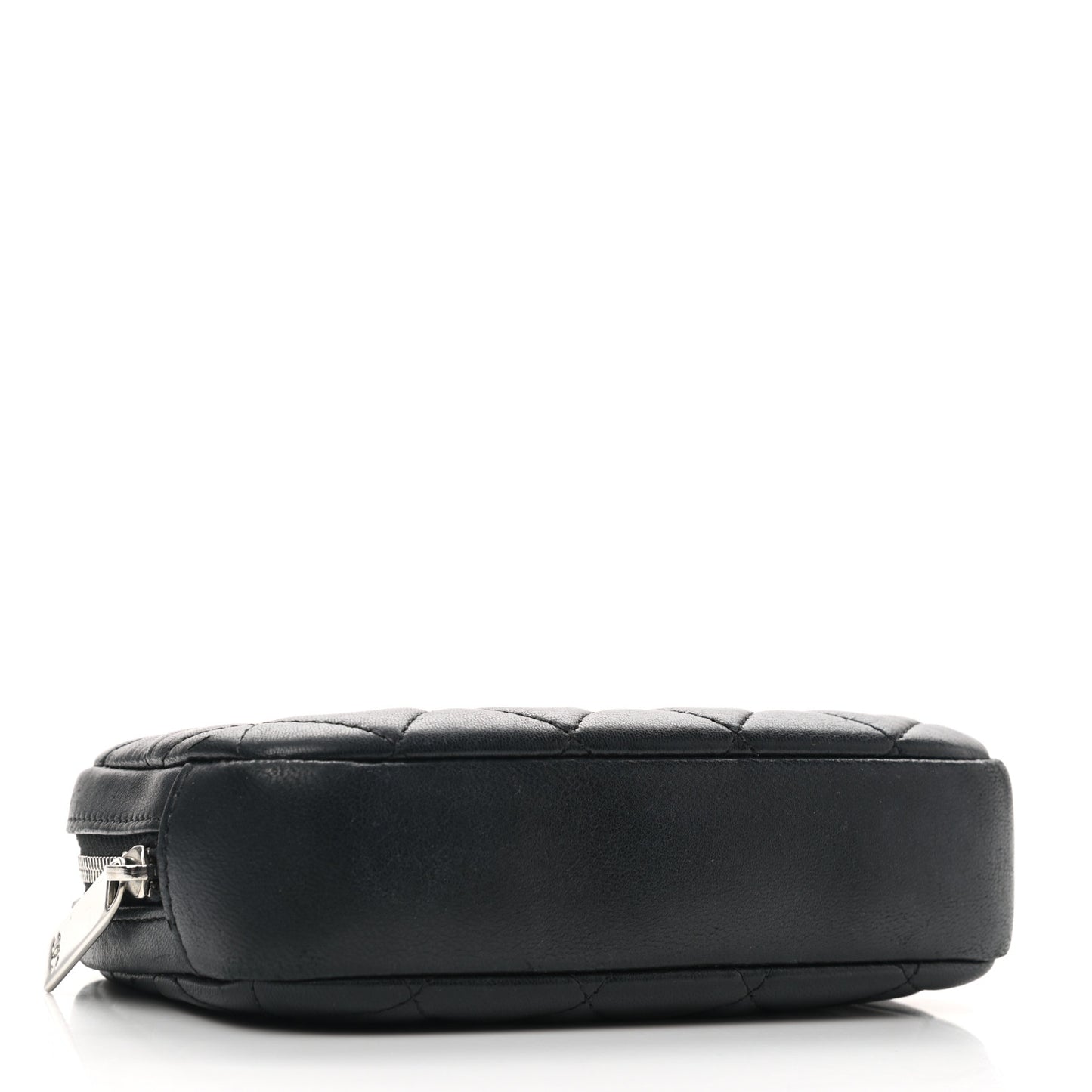 Lambskin Quilted Small Curvy Pouch Cosmetic Case Black