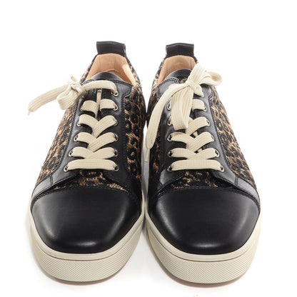 Christian Louboutin Calfskin Paille Leopard Louis Junior Mens Flat Sneakers 44 Black Beige 2 of 8