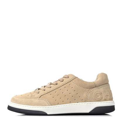Chanel Suede Calfskin Logo Sneakers 37.5 Beige 1 of 9