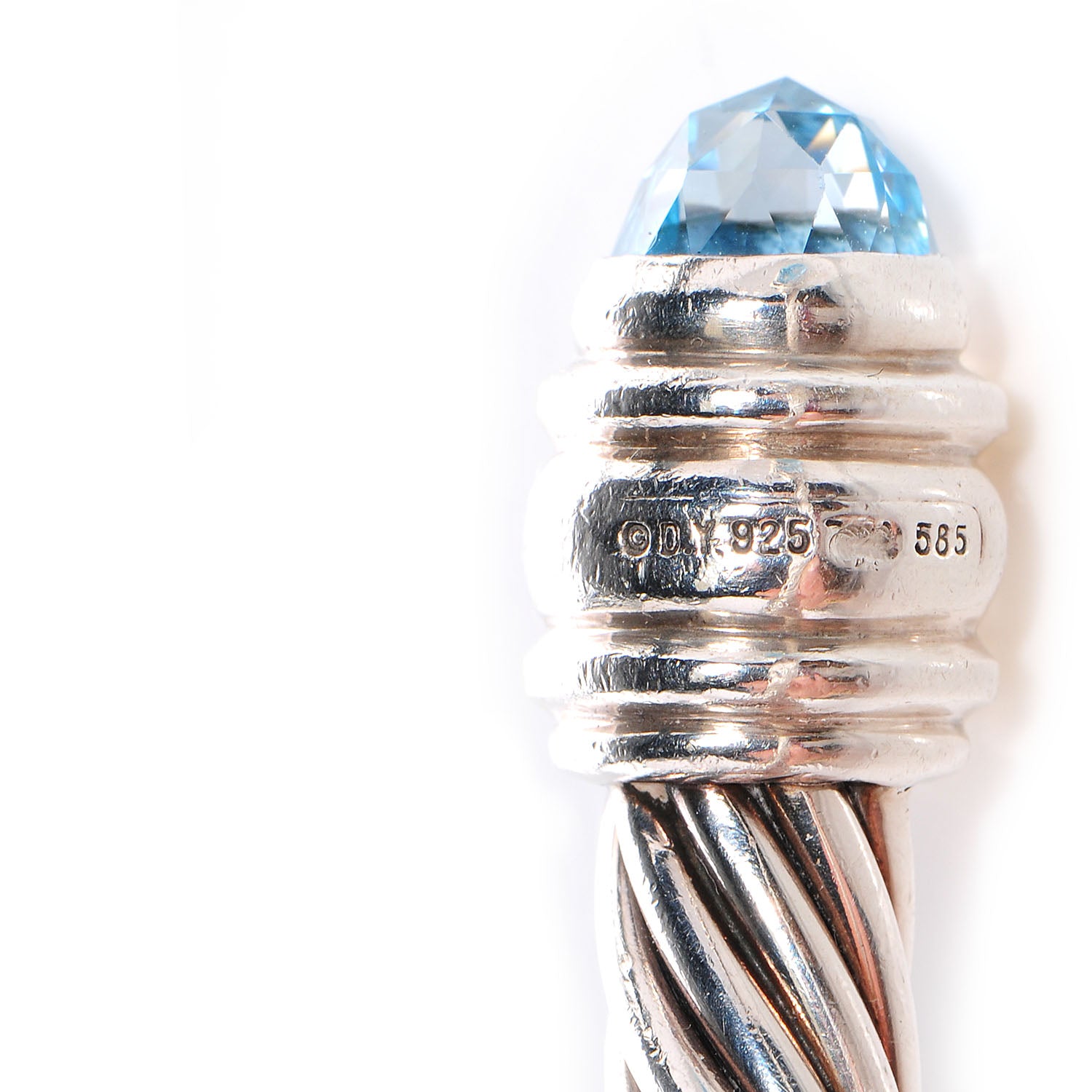 David Yurman Sterling Silver 14K Yellow Gold 7mm Blue Topaz Pink Tourmaline Renaissance Cable Bracelet 9 of 9