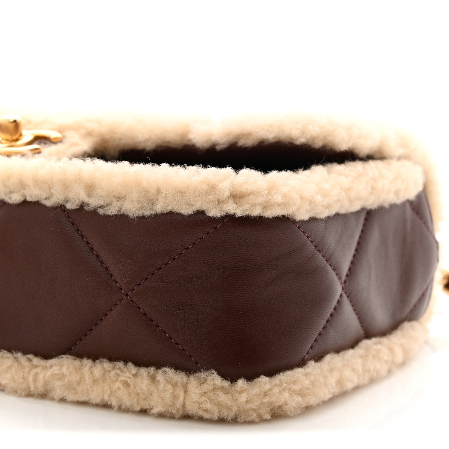 Chanel Shearling Lambskin Quilted Furry Coco Flap Beige Dark Brown 10 of 11