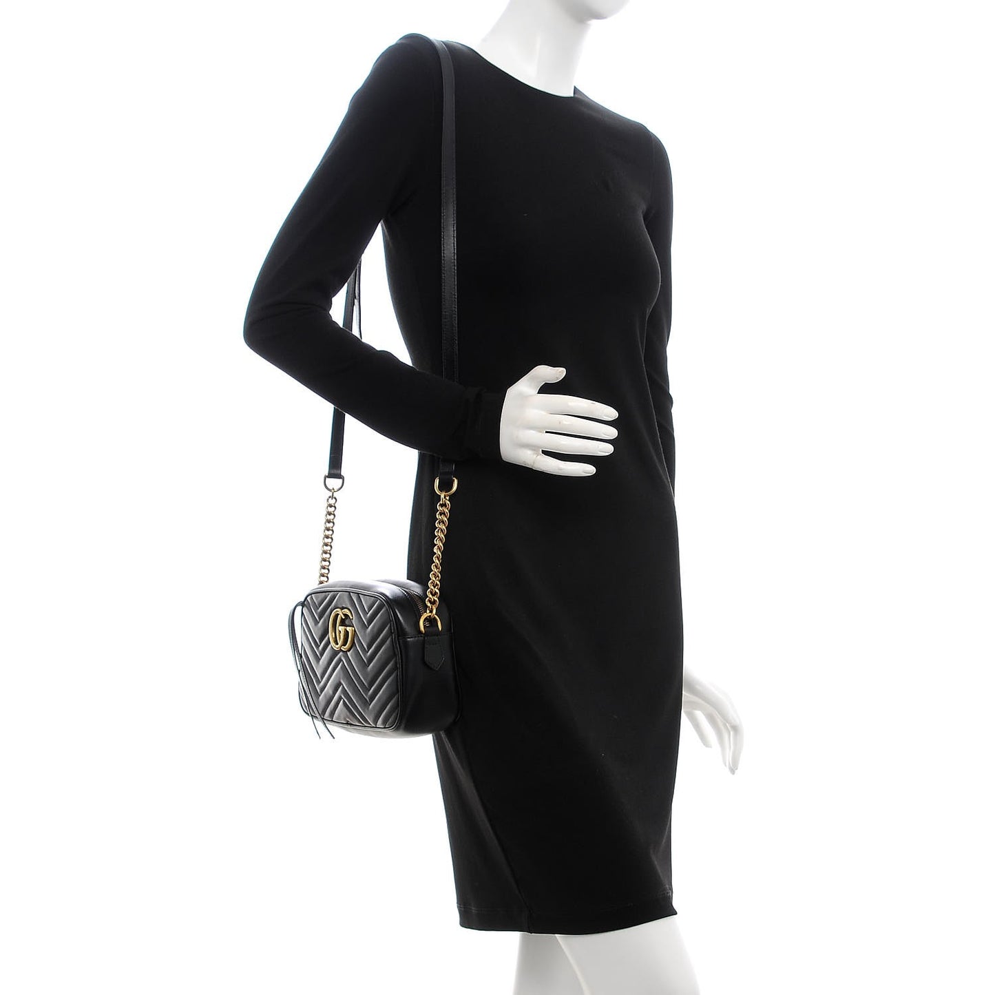 Calfskin Matelasse Small GG Marmont Chain Shoulder Bag Black
