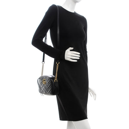 Gucci Calfskin Matelasse Small GG Marmont Chain Shoulder Bag Black 2 of 7