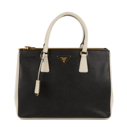 Prada Saffiano Lux Bi-Color Medium Galleria Double Zip Tote Black Talco 1 of 10
