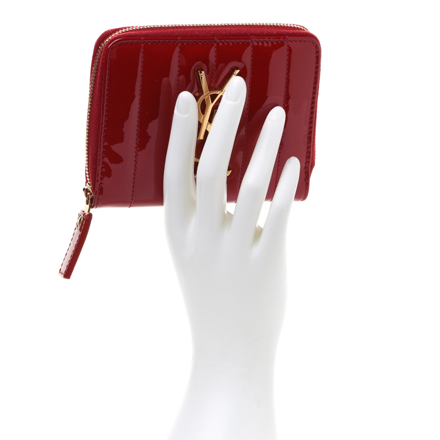 Saint Laurent Patent Matelasse Monogram Vicky Zip Around Card Holder Rouge Eros 2 of 12