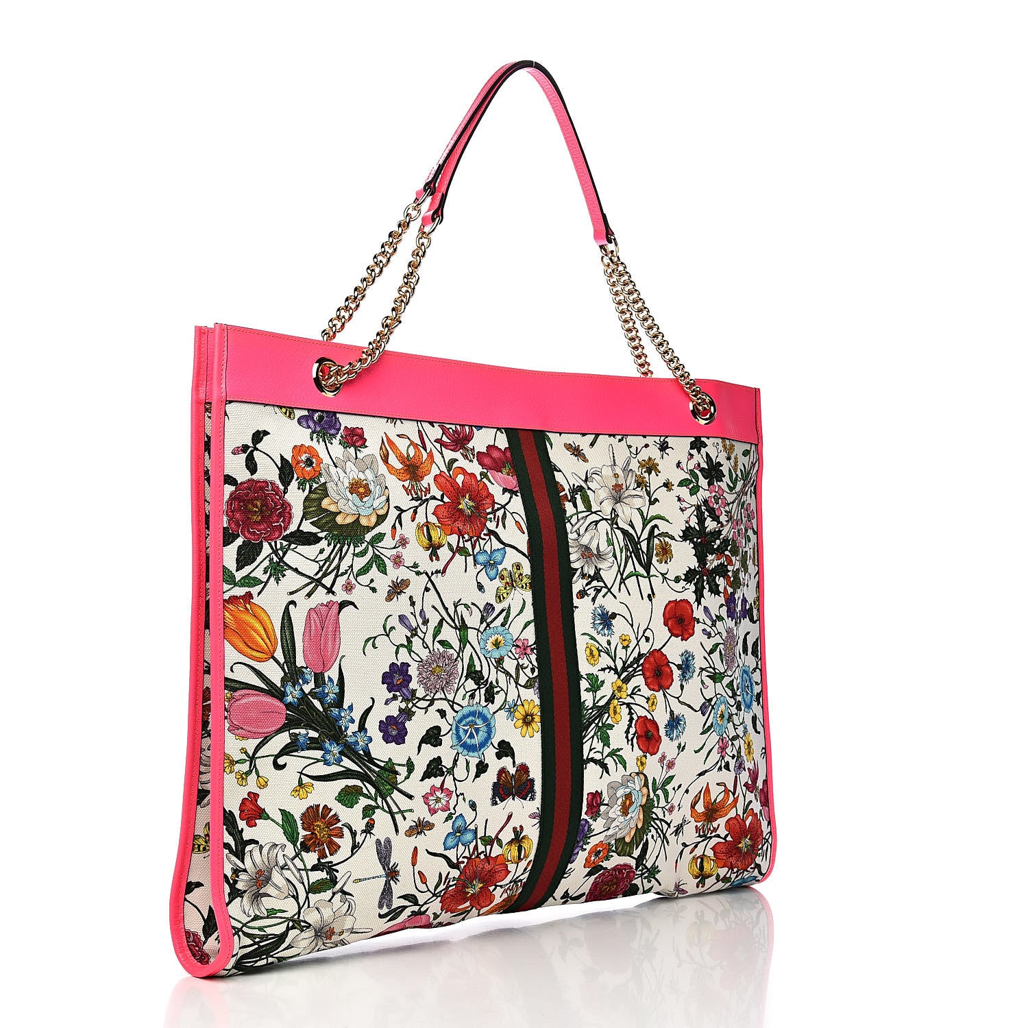 Gucci Canvas Flora Maxi Rajah Chain Tote Fluorescent Fuchsia 4 of 11