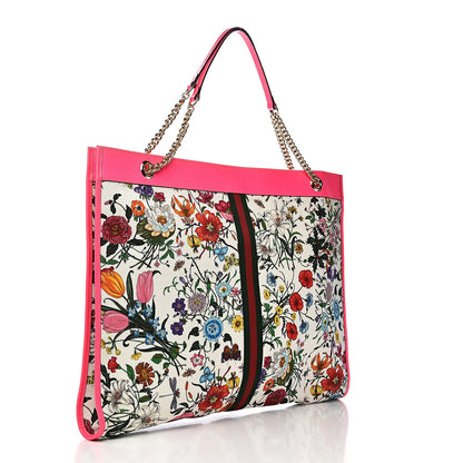 Gucci Canvas Flora Maxi Rajah Chain Tote Fluorescent Fuchsia 4 of 11