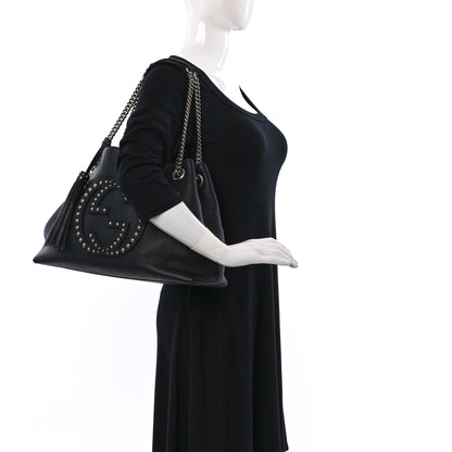Gucci Pebbled Calfskin Studded Medium Soho Chain Shoulder Bag Black 2 of 9