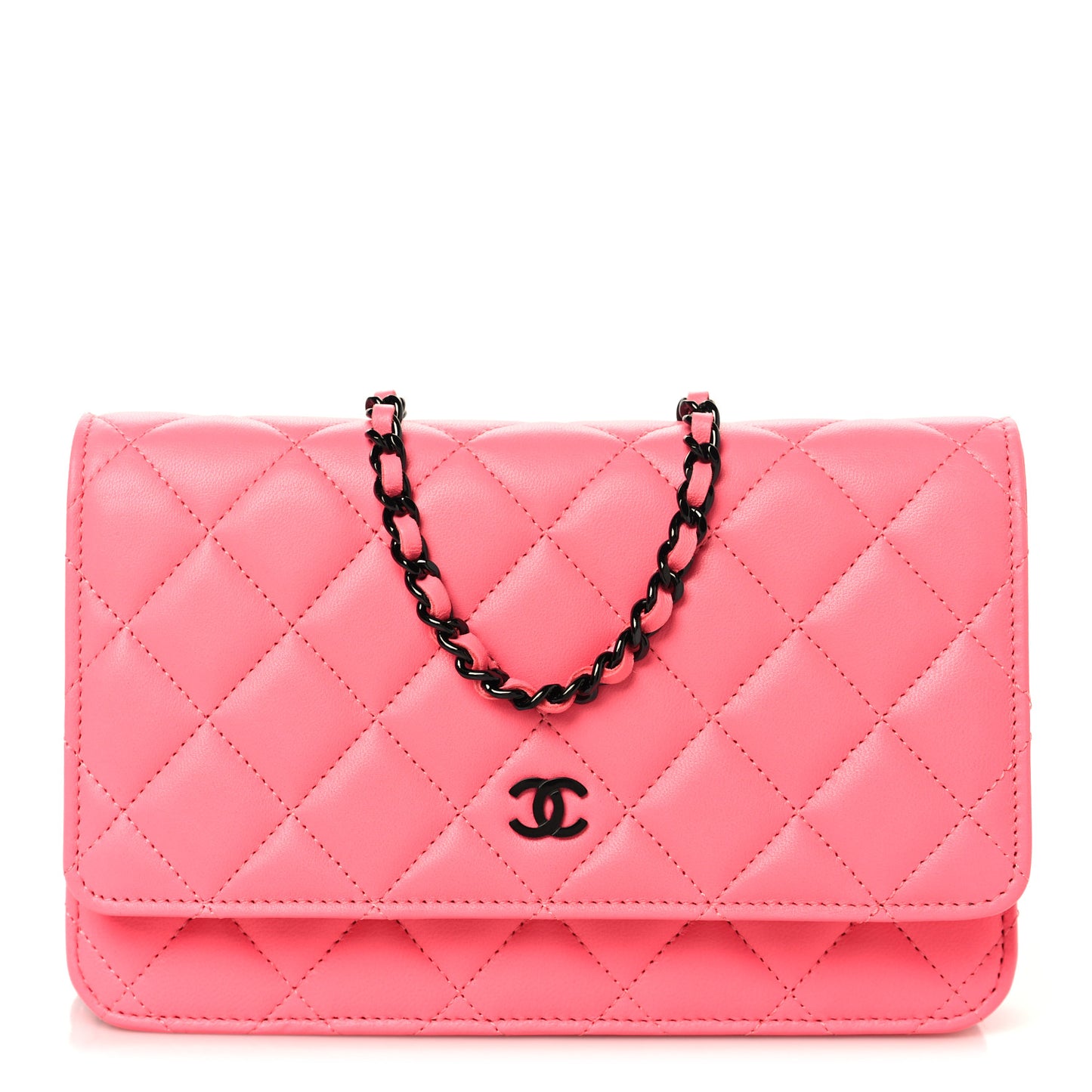 Lambskin Quilted Wallet On Chain WOC Coral Pink