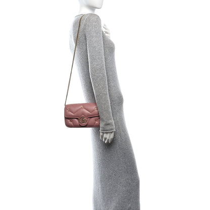 Gucci Calfskin Matelasse Double G Studs Mini Torchon GG Marmont Shoulder Bag Porcelain Rose 2 of 12