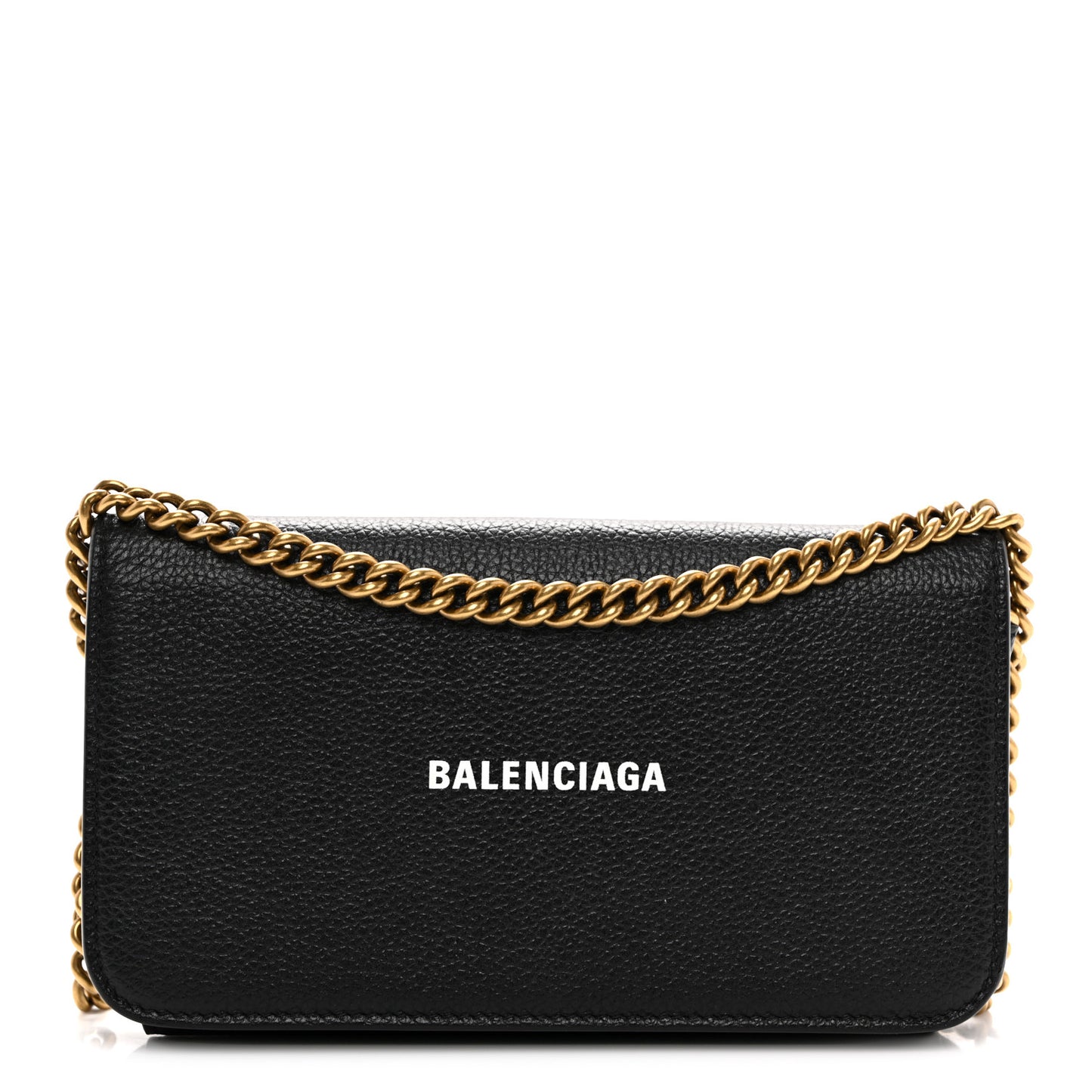 Grained Calfskin Logo Cash Phone Holder Wallet On Chain Black White