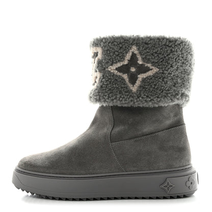 Louis Vuitton Suede Calfskin Shearling Snowdrop Flat Ankle Boot 37 Grey 1 of 9