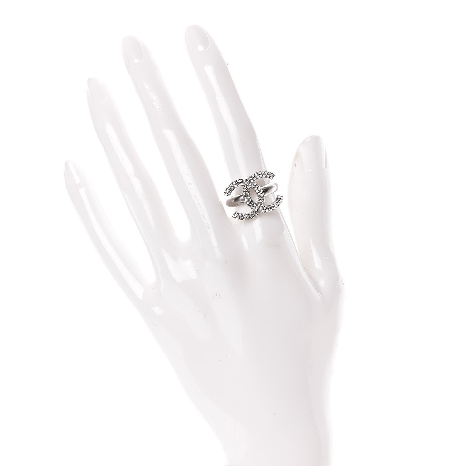 Chanel Crystal CC Ring 5.75 Silver 2 of 4