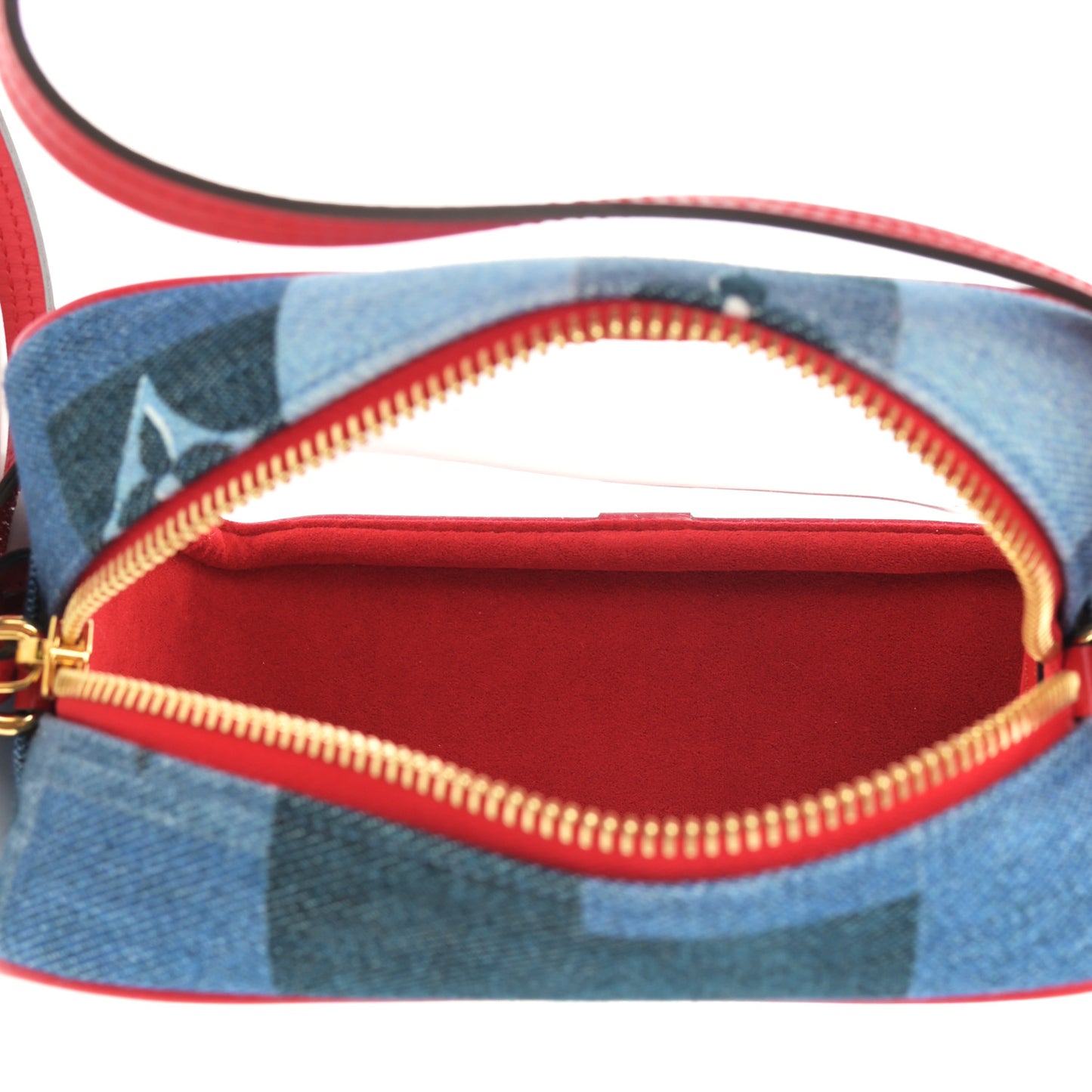 Denim Damier Monogram Patchwork PVC Beach Pouch Blue Rouge