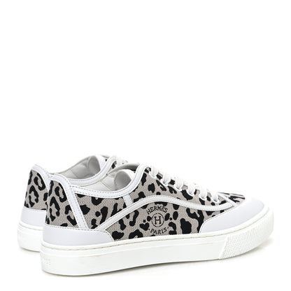 Hermes Canvas Calfskin Leopard Get Sneakers 36.5 Prunoir White 5 of 10
