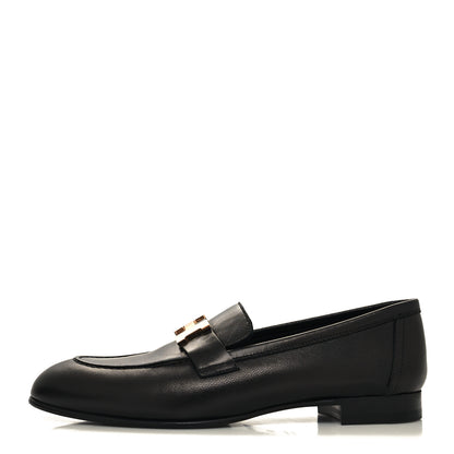 Hermes Goatskin Womens Paris Loafers 38 Black 1 of 10