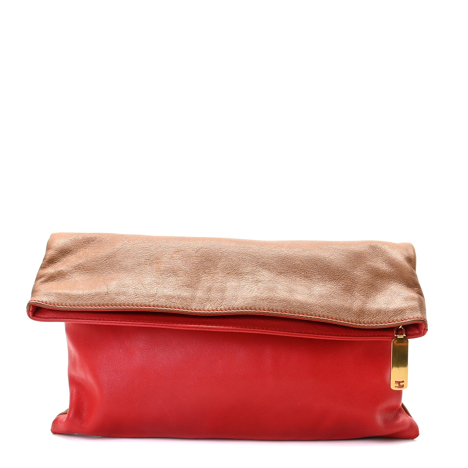 Fendi Vitello Foldover Clutch Red Brown 1 of 10