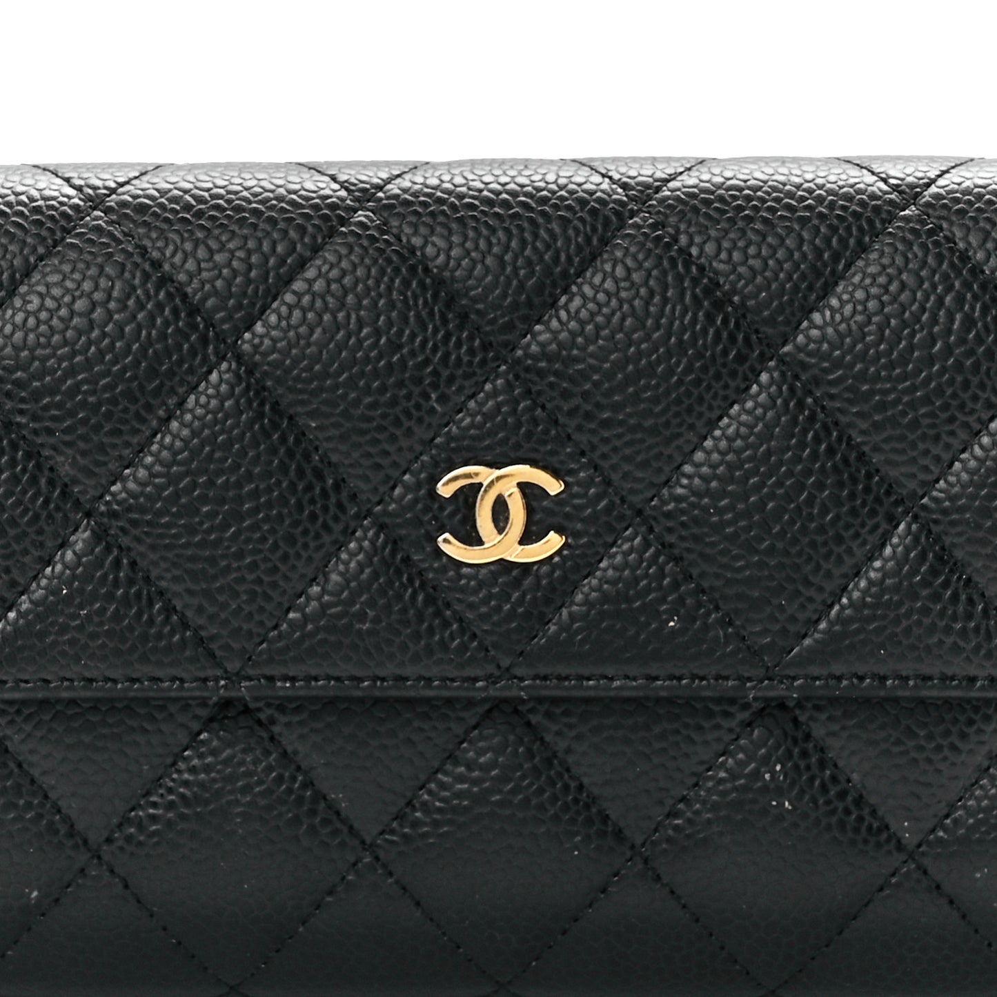 Caviar Quilted Large Gusset Flap Wallet Black