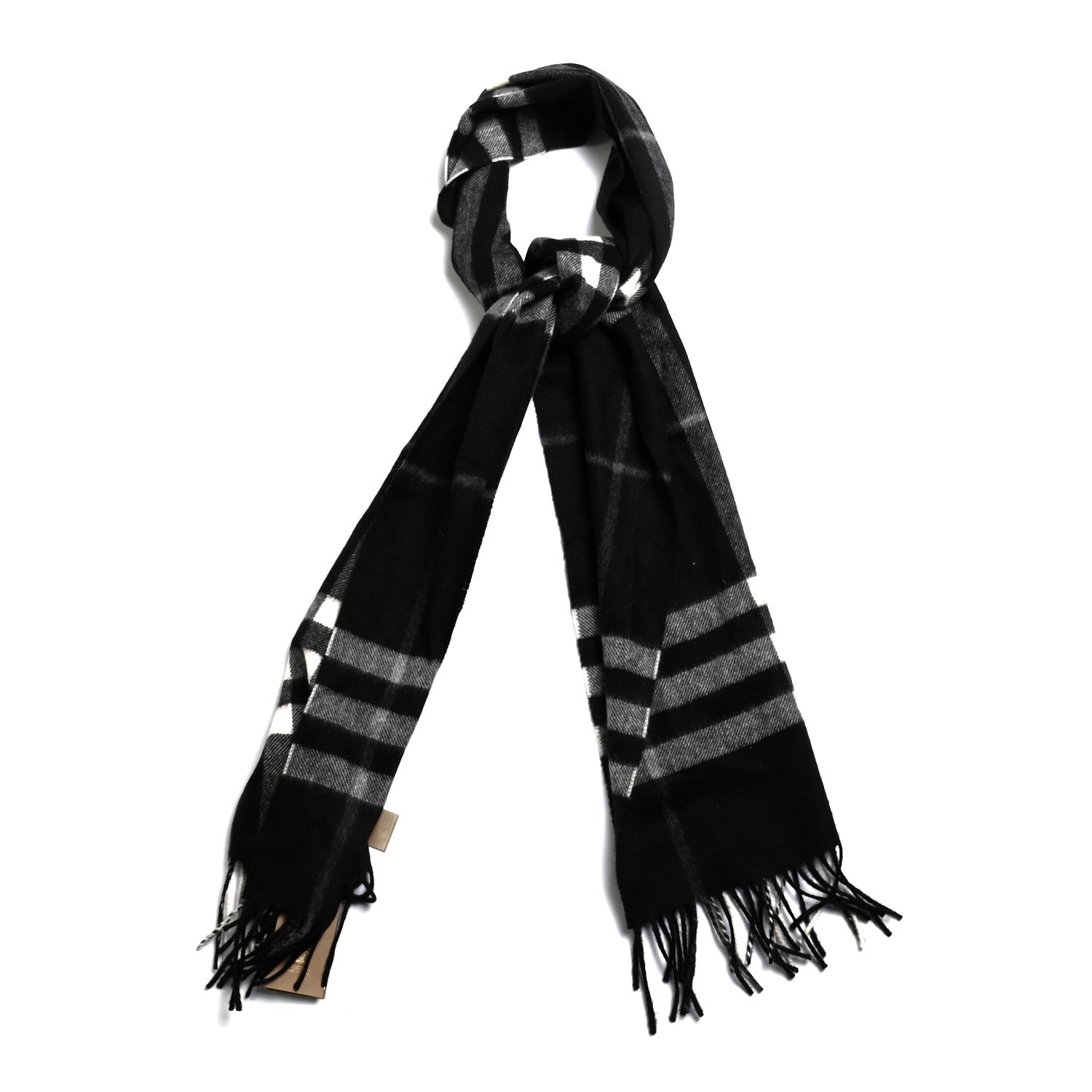 Burberry Cashmere Giant Check Fringe Scarf Black 1 of 4