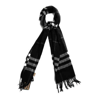 Burberry Cashmere Giant Check Fringe Scarf Black 1 of 4