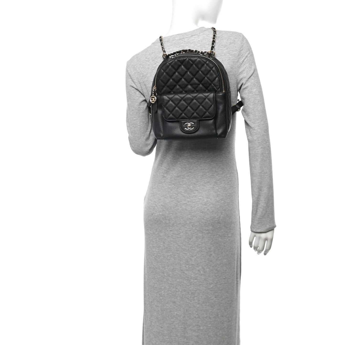 Caviar Quilted Medium Zip Around Backpack Black