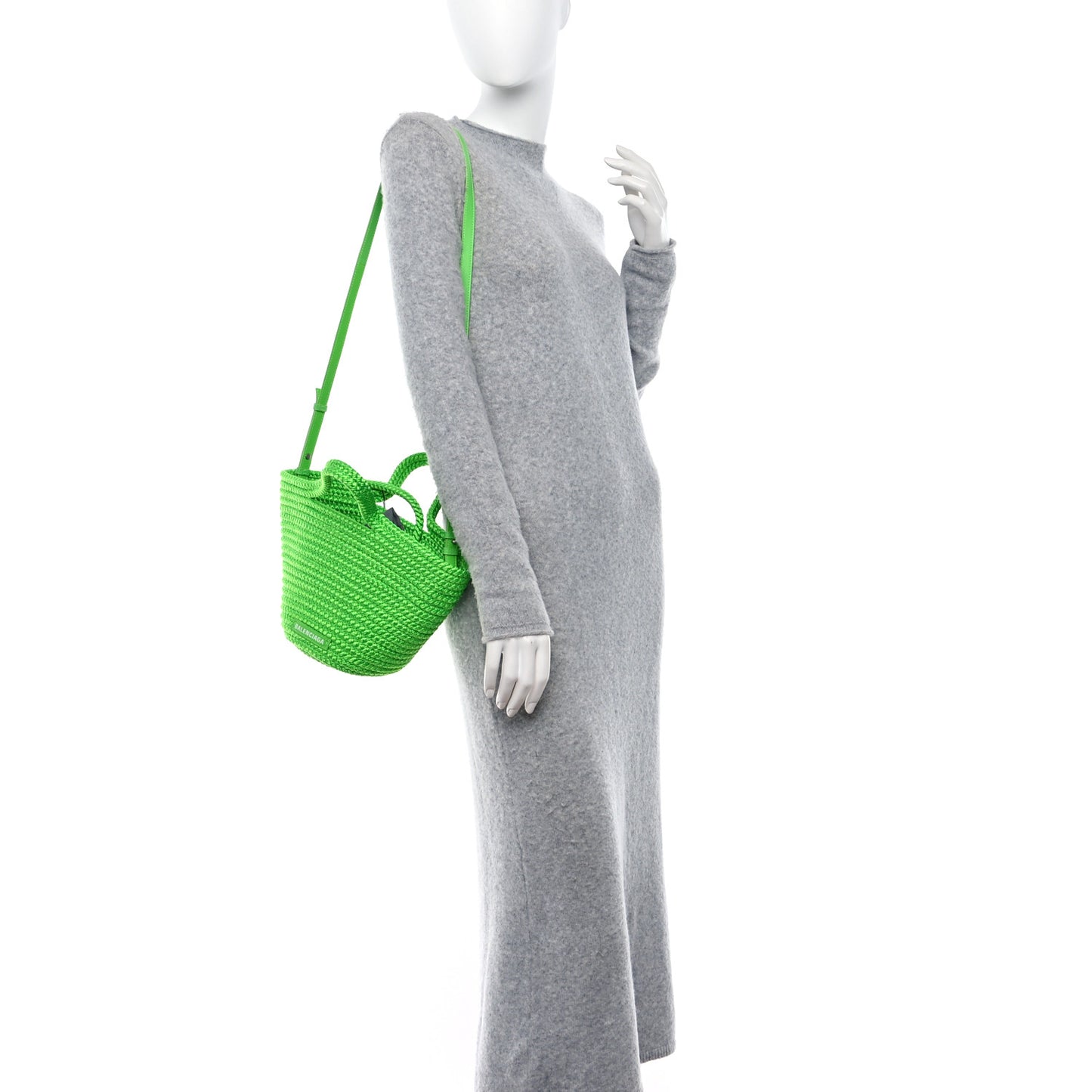Nylon Lambskin Woven Small Ibiza Basket With Strap Green