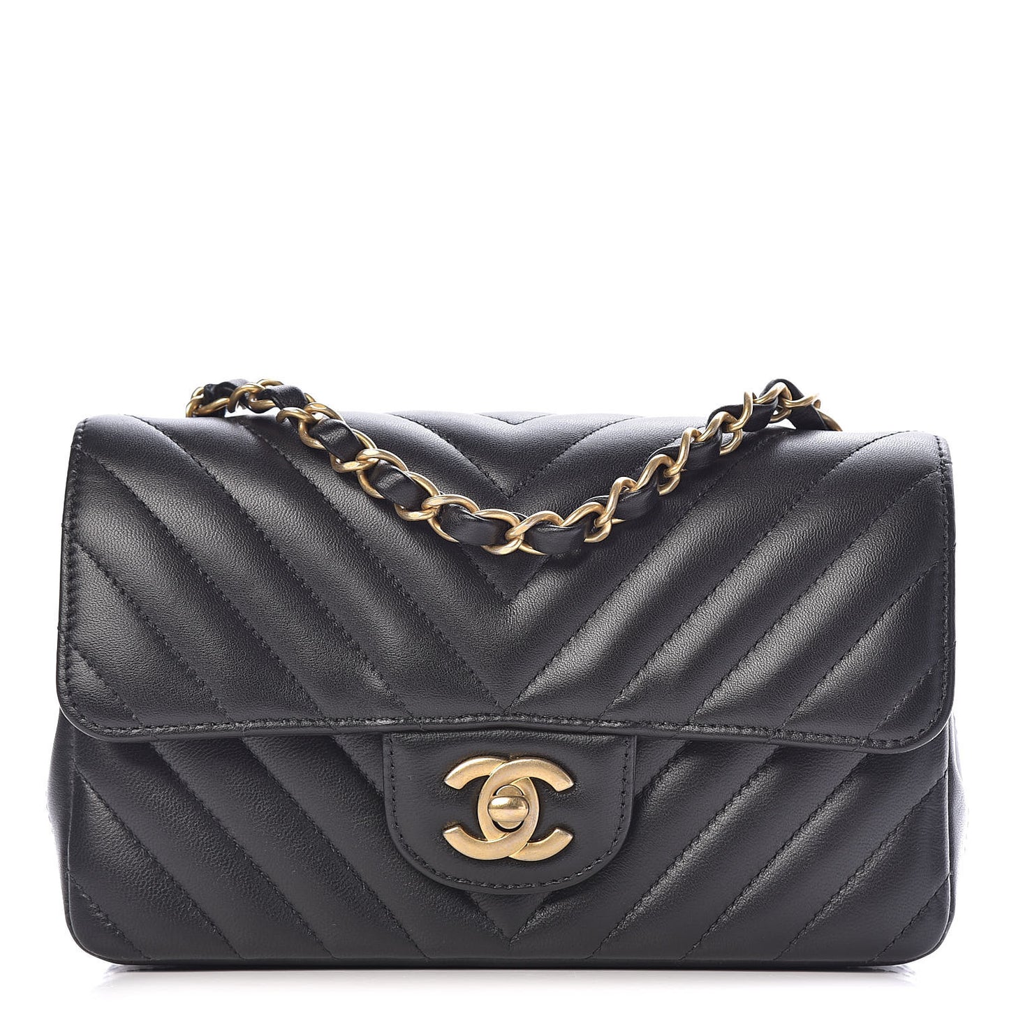 Lambskin Chevron Quilted Mini Rectangular Flap Black