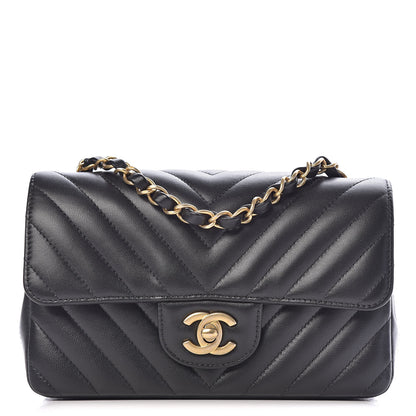 Chanel Lambskin Chevron Quilted Mini Rectangular Flap Black 1 of 14