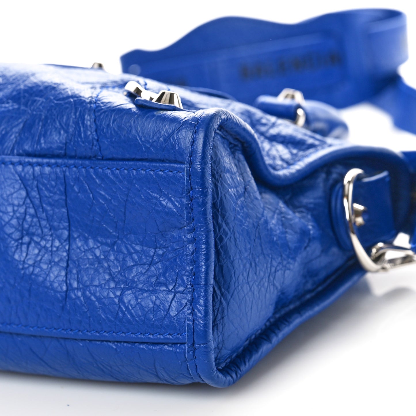 Agneau Classic Silver Hardware Mini City Logo Strap Bleu Electric Black