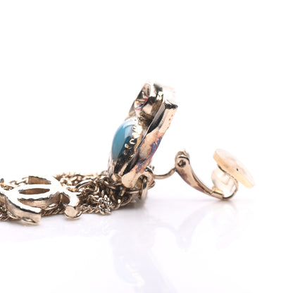 Chanel Crystal CC Owl Chain Drop Clip On Earrings Gold 6 of 7
