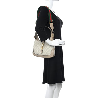 Gucci GG Supreme Monogram Textured Dollar Calfskin Web Small Jackie 1961 Hobo Beige Mystic White Oatmeal 2 of 8