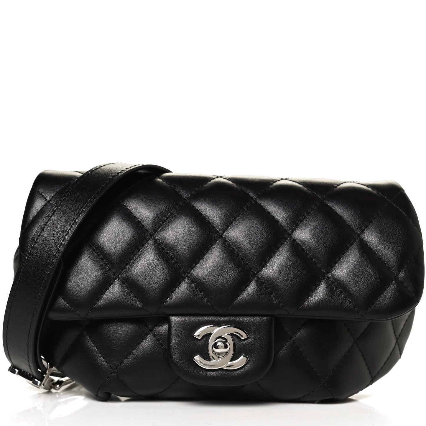 Calfskin Quilted CC Uniform Flap Belt Bag Black