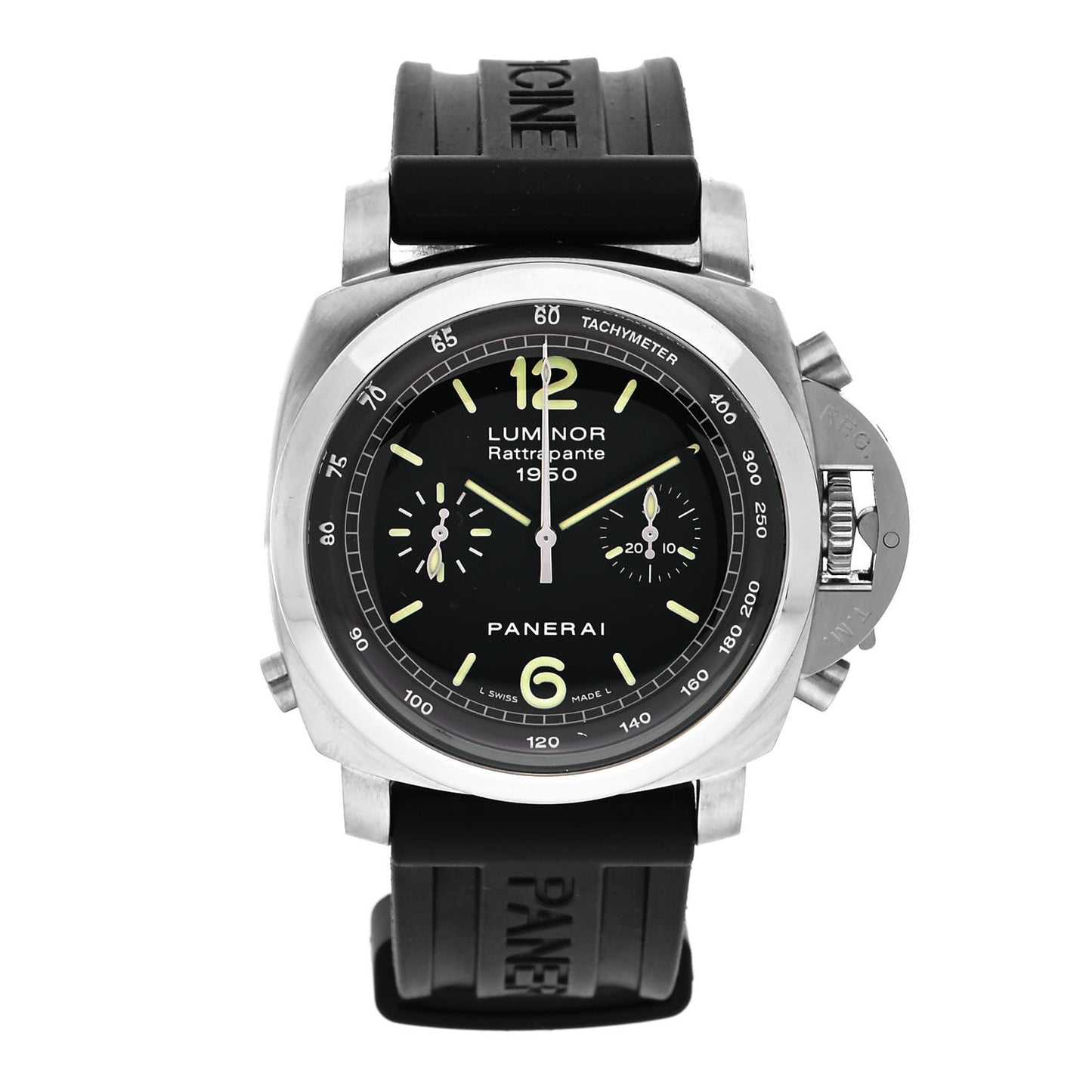 Stainless Steel Rubber 44mm Luminor Rattrapante 1950 Automatic Watch Black PAM00213