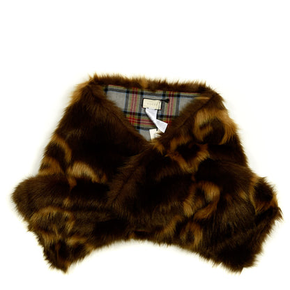 Gucci Faux Fur Monogram Shawl Stole Brown 1 of 3