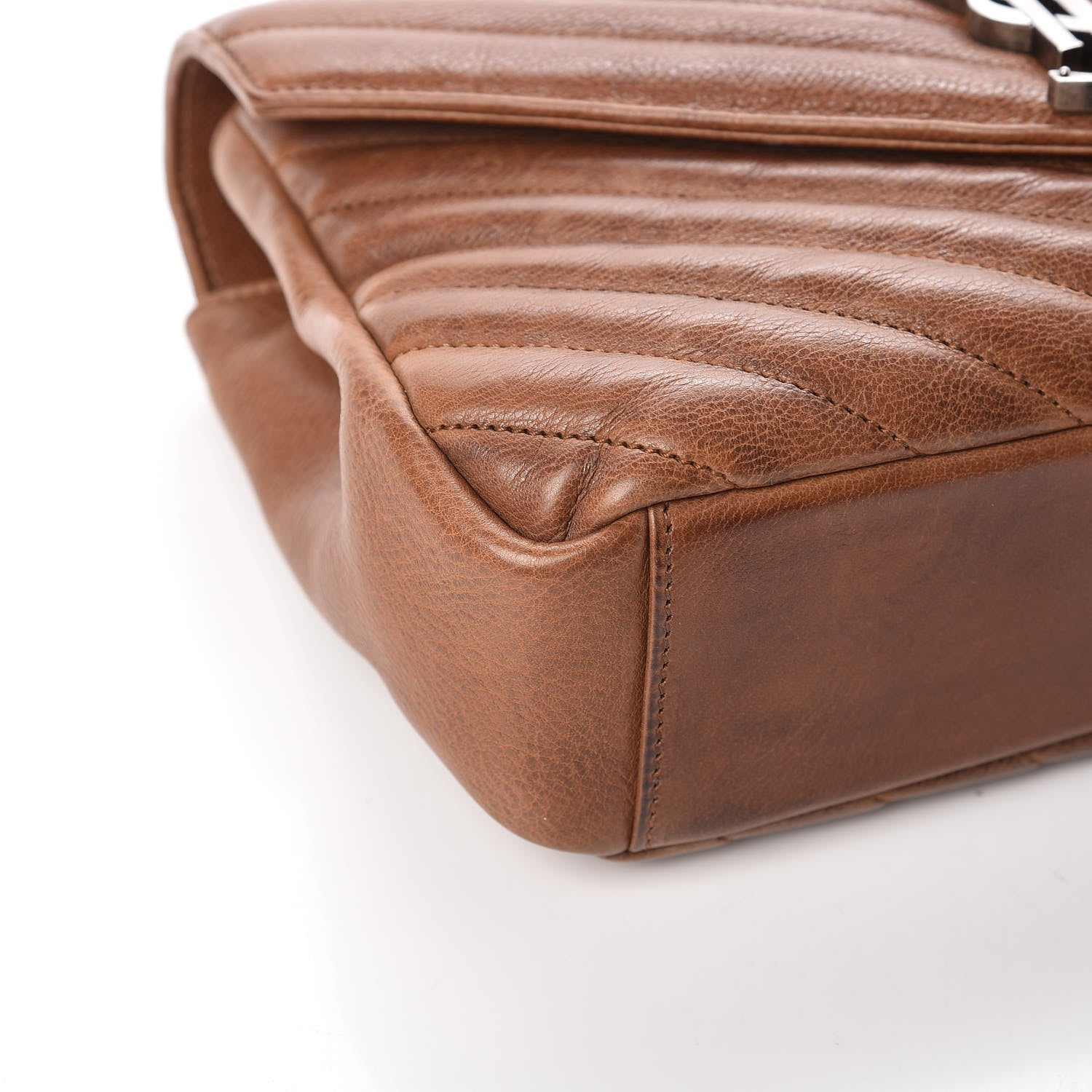 Saint Laurent Calfskin Matelasse Chevron Monogram Medium College Bag Cognac 12 of 20