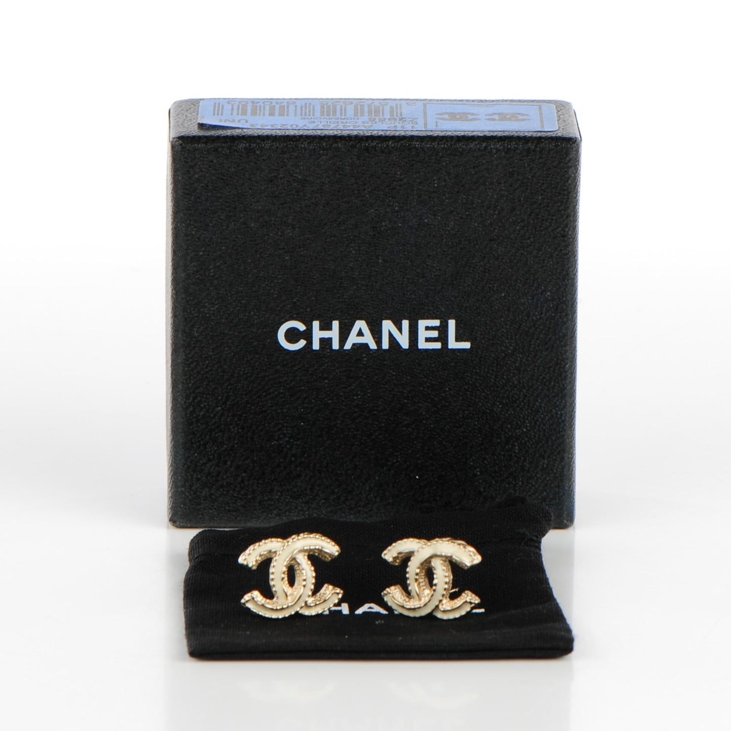 Enamel CC Earrings Gold Ivory