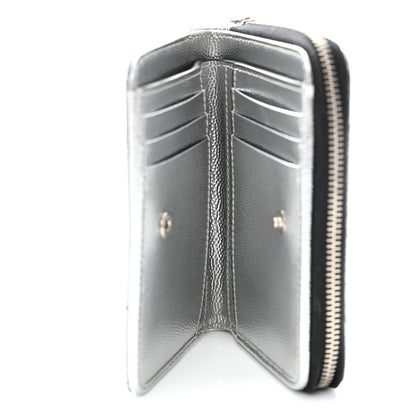 Saint Laurent Metallic Grain De Poudre Matelasse Chevron Monogram Compact Zip Around Wallet Silver 6 of 7