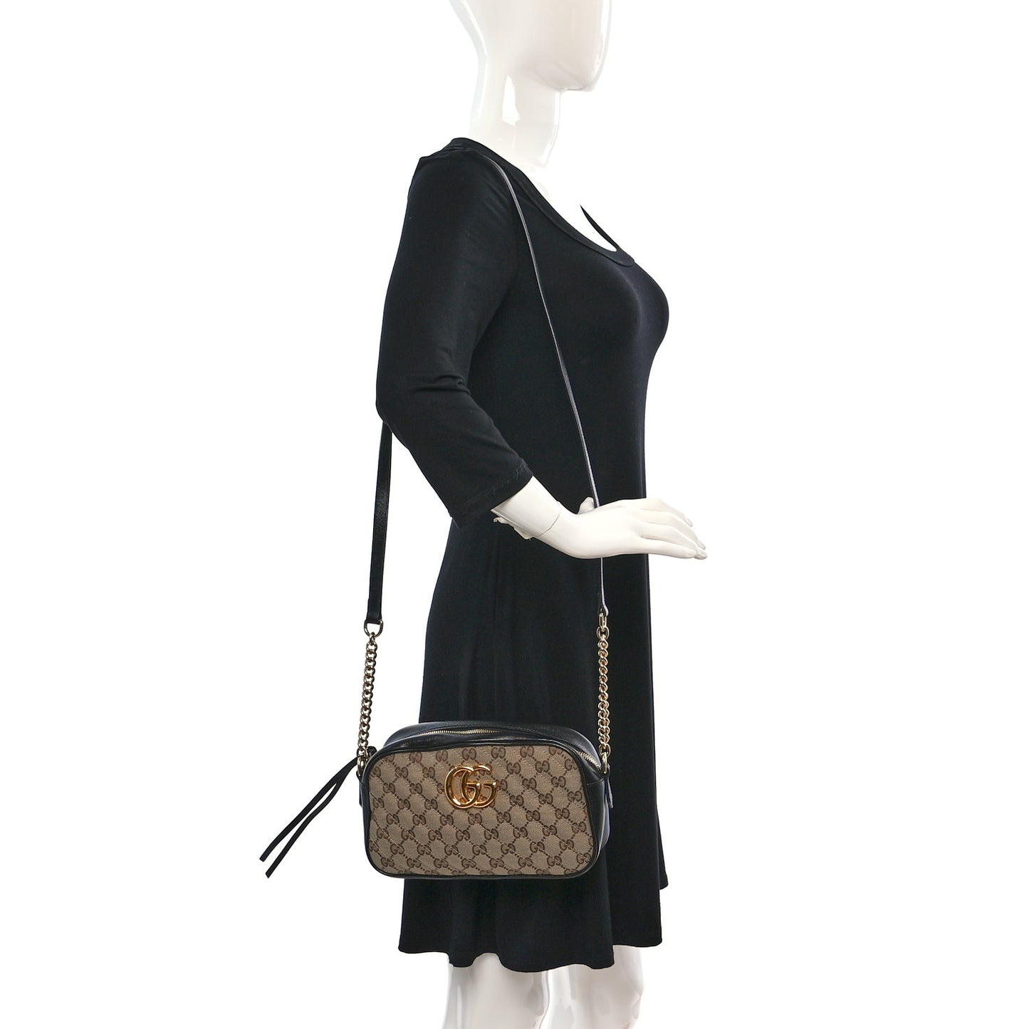 Monogram Matelasse Diagonal Small GG Marmont Chain Shoulder Bag Beige Black