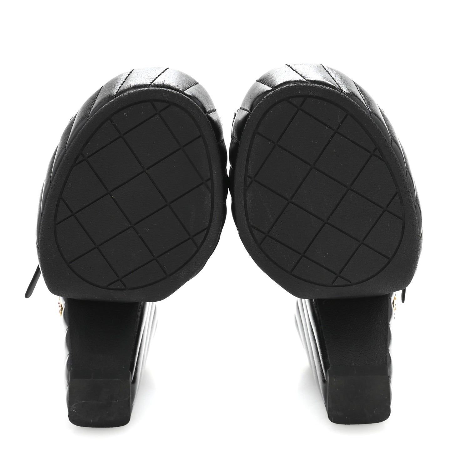 Shiny Lambskin Quilted Platform Sandals 38.5 Black
