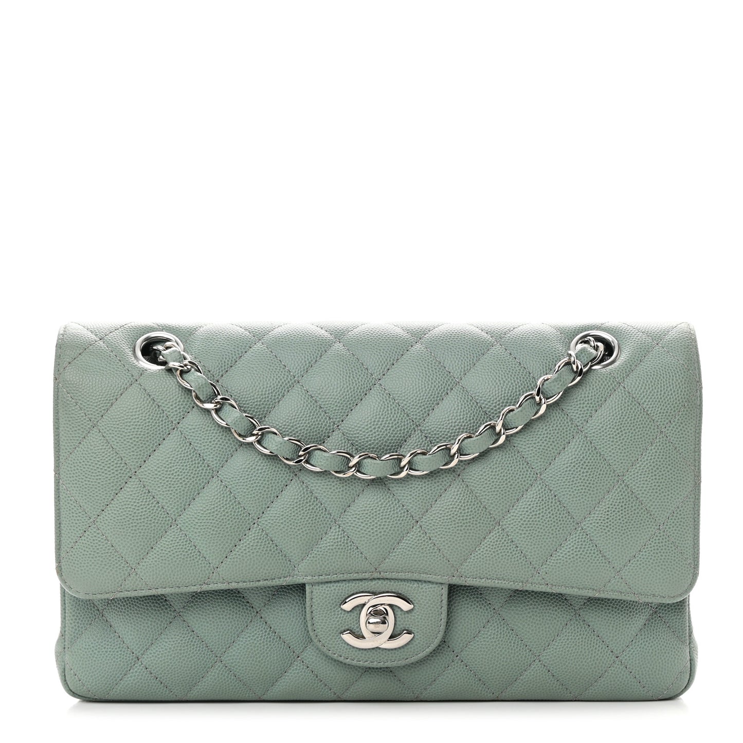 Caviar Quilted Medium Double Flap Light Blue