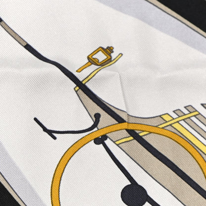 Hermes Silk En Roue Libre Scarf 90 White Black Gold 5 of 11