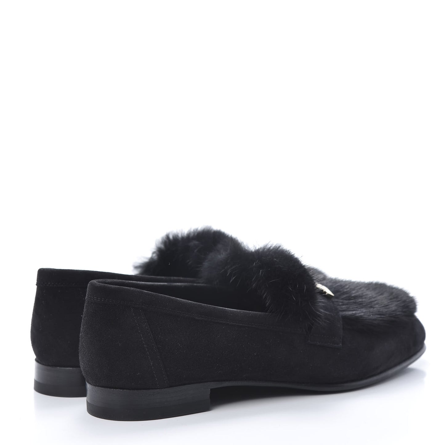 Mink Fur Suede Goatskin Paris Loafers 37 Black