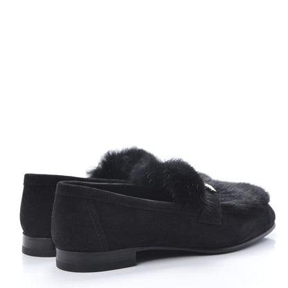 Hermes Mink Fur Suede Goatskin Paris Loafers 37 Black 4 of 8