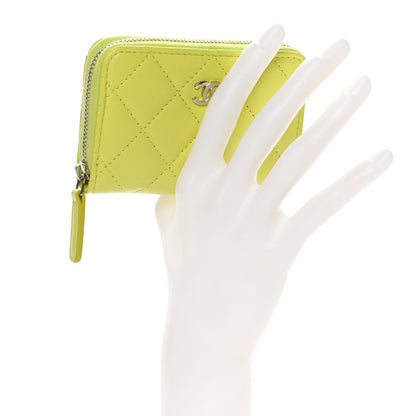 Chanel Lambskin Quilted Zip Coin Purse Wallet Neon Yellow 2 of 11
