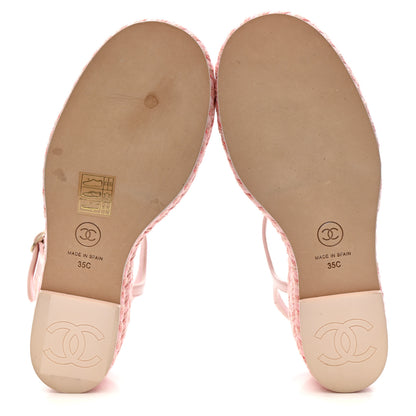 Chanel Lambskin Grosgrain CC Espadrilles Wedges 35 Pink Black 6 of 10